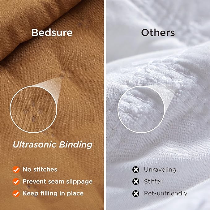 Bedsure Quilts Queen Size - Honey Ginger Bedspread Queen Size & Lightweight Comforter, Boho Coverlet with Clover Pattern, Ultra Soft All-Season Bedding, 90 x 96 Inches | Stitch-Free Quilting, Ultra Soft, Lightweight, Machine Washable, Pet-Friendly