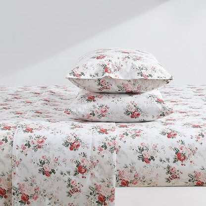 Laura Ashley - Full Sheets, Cotton Percale Bedding Set, Lightweight & Breathable Home Decor (Ashfield Pink, Full)
