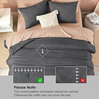 Litanika Dark Grey King Size Comforter Set, 3 Pieces Tufted Boho Farmhouse Bedding Comforter Sets, Lightweight Fluffy Comforter Bed Set for All Season (104x90In Comforter and 2 Pillowcases)