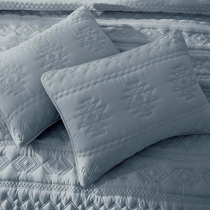 WDCOZY Boho Blue Grey Twin Quit Size Bedding Sets with 1 Pillow Sham, Farmhouse Lightweight Soft Bedspread Coverlet for All Season, 2 Pieces, 68x90 inches
