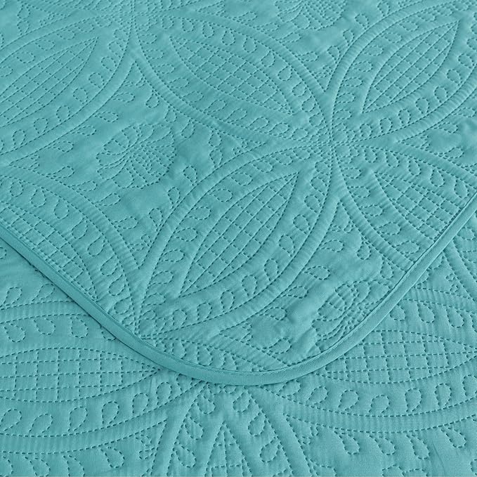 Chezmoi Collection Austin 3-piece Oversized Bedspread Coverlet Set (Queen, Turquoise) | Oversized, Lightweight, Fade Resistant