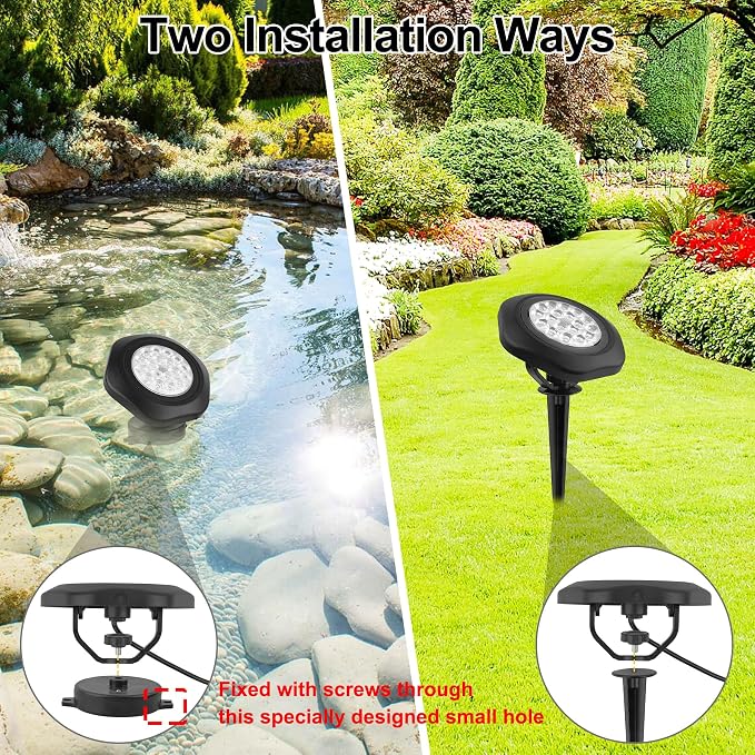 RGBW Pond Lights with Timer, 18 LED Underwater Submersible Fountain Lights Color Changing Landscape Spotlights Remote Control IP68 Waterproof for Fish Aquarium Tank Yard Garden Pool (Set of 6)
