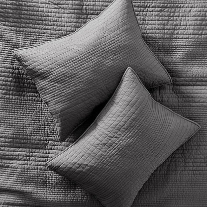 palassio Striped Dark Grey 100% Cotton Quilt Twin Size Bedding Sets, Lightweight Crinkly Channel Pick Stitch Textured Bedspread Soft Shabby Chic Farmhouse Country Coverlet for All Season, 1 Sham