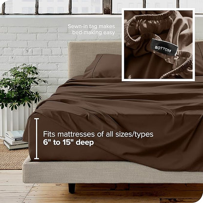 Bare Home Full XL Sheet Set - 1800 Ultra-Soft Microfiber Full Extra Long Bed Sheets - Double Brushed - Deep Pockets - Easy Fit - 4 Piece Set - Bedding Sheets & Pillowcases (Full XL, Cocoa)