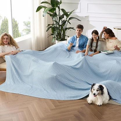 Bedsure Cooling Cotton Waffle Oversized King Blanket - Lightweight Breathable Rayon Derived from Bamboo for Hot Sleepers, Luxury Throws for Bed and Sofa, Light Blue, 120x96 Inches