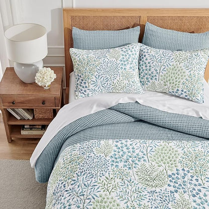 Levtex Home Mills Waffle King/Cal King Quilt Set (106x92in) with 2 Pillow Shams (36x20in) - Chambray - Cotton Waffle King Size Quilt Bedding Set - Lightweight, Soft, Pre-Washed