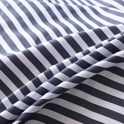 JELLYMONI 100% Natural Cotton 2pcs Striped Duvet Cover Sets,White Duvet Cover with Navy Blue Stripes Pattern Printed Comforter Cover,with Zipper Closure & Corner Ties(Twin Size)