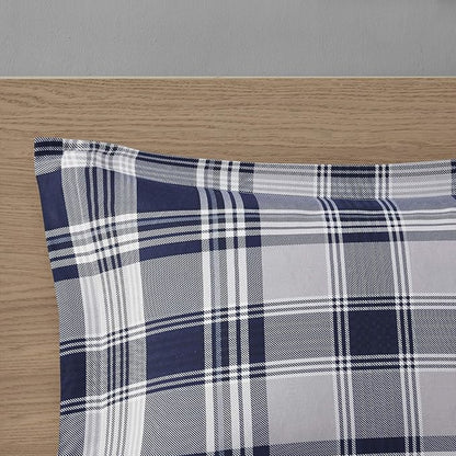 Madison Park Essentials Cozy Bed in A Bag - Reversible Comforter with Complete Sheet Set, Casual Plaid Cabin Design, All Season Cover, Decorative Pillow, Patrick Plaid Navy King(104"x92") 8 Piece