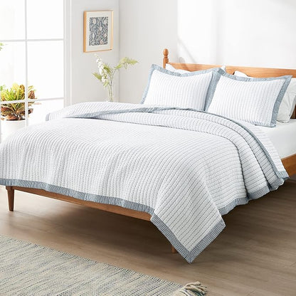 Bedsure White Quilt King Size - Lightweight Soft Quilt Bedding Set for All Seasons, Bedspreads & Coverlets, Corduroy Pattern Quilt Set, 3 Pieces, 1 Quilt (106"x96") and 2 Pillow Shams (20"x36"+2")