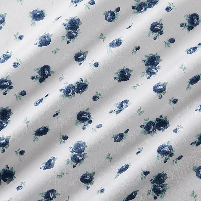Modern Threads 4-Piece Ultra Soft Microfiber Bed Sheets Set, Wrinkle Free Sheets with Deep Pockets Fitted Sheet, Flat Sheet & Pillowcases, Lightweight Breathable Bedding, Blue Roses, Queen