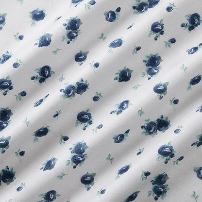 Modern Threads 3-Piece Ultra Soft Microfiber Bed Sheets Set, Wrinkle Free Sheets with Deep Pockets Fitted Sheet, Flat Sheet & Pillowcases, Lightweight Breathable Bedding, Blue Roses, Twin