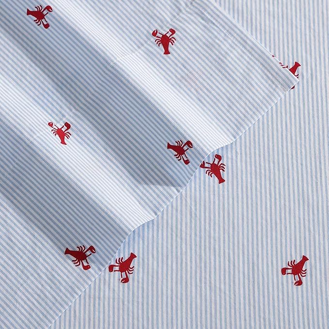 Nautica - King Sheets, Cotton Percale Bedding Set, Casual Bedding Set (Lobster Walk Red, King)