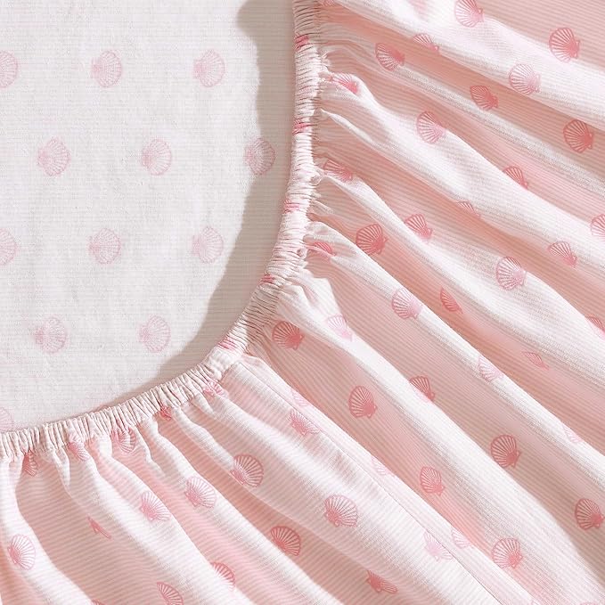 Laura Ashley - Full Sheets, Cotton Percale Bedding Set, Lightweight & Breathable Home Decor (Scallop Dollop Pink, Full)