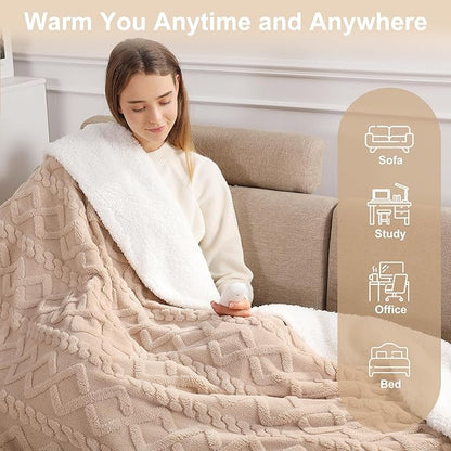Electric Blanket Twin Heated Blanket 62''X84'' with 5 Heating Levels & 10 Hours Auto Off, ETL& FCC Certification Dual Sherpa Twin Heating Blanket Washable for Home/Office/Bed, Great Gift(Beige)