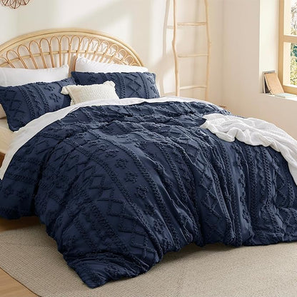 Bedsure Boho Duvet Cover King Size, Soft & Comfortable Elegant Design Boho Bedding for Decoration, Machine Washable Comforter Cover for All Seasons,Includes 1 Duvet Cover & 2 Pillow Shams,Navy