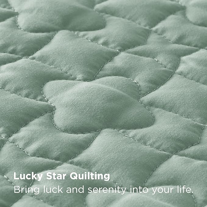 Bedsure Quilts King Size - Lightweight Bedspreads King Size with Lucky Star Quilting, Soft Quilt Bedding Set, Sage Green Comforter Set Coverlet for All Seasons with 2 Pillow Shams (106" x 96") | Skin-Friendly Soft, All-Season Comfort, Breathable, Light...