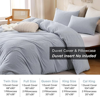 TOCOMOA Mini Gingham Blue Duvet Cover Bedding Set 100% Washed Cotton Like Linen Feel Super Soft Comfortable 3 Piece Small Plaid Checkered Comforter Cover Set (Queen 90"x90", Comforter Not Included)