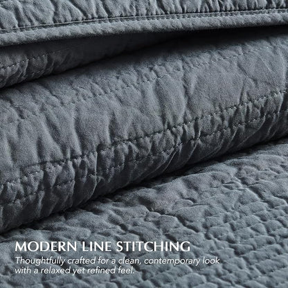 EVERGRACEHOME 100% Cotton Modern Lines Quilt Set King Size, Pre-Washed Soft Striped Coverlet Bedspread, 3 Piece Lightweight Bedding Set for All Season, with 2 Pillow Shams, Midnight Blue