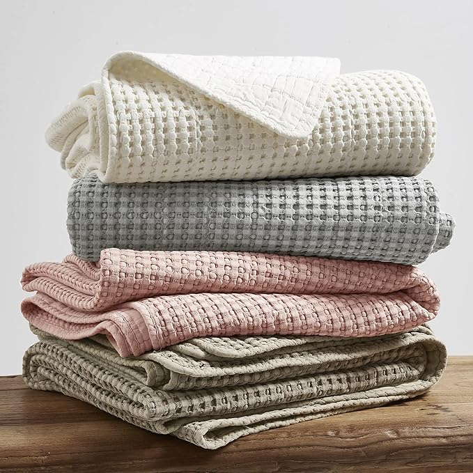 Levtex Home Mills Waffle King Bedspread Set (122x106in) with 2 Pillow Shams (36x20in) - Cream - Cotton Waffle King Size Bedspread Set - Soft, Pre-Washed