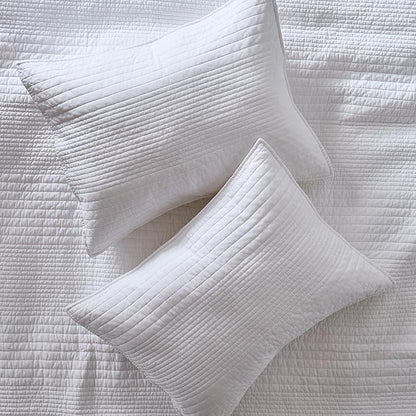palassio Striped White 100% Cotton Quilt Twin Size Bedding Sets, Lightweight Crinkly Channel Pick Stitch Textured Bedspread Soft Shabby Chic Farmhouse Country Coverlet for All Season, 1 Sham
