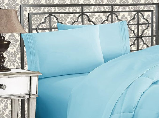 Elegant Comfort Luxurious 1500 Premium Hotel Quality Microfiber Three Line Embroidered Softest 4-Piece Bed Sheet Set, Wrinkle and Fade Resistant, California King, Aqua