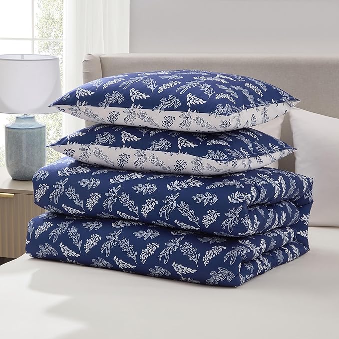Nestl Full Size Comforter Sets - Majestic Blue Bed in a Bag Full Size, 3 Pieces Reversible Bed Set, Soft Floral Bedding Set, All Season Botanical Comforters with Pillow Shams