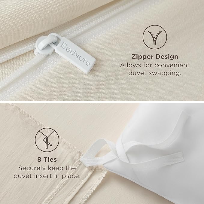 Bedsure Oat Milk Duvet Cover Full Size - 3 Pieces Prewashed Extra Soft Cotton-Like Polyester Bedding Set, Includes 1 Duvet Cover 80x90 Inches with Zipper Closure & 2 Pillow Shams, No Comforter