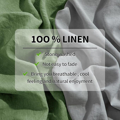 LBRO2M 100% Pure Linen Sheet Set Deep Pocket Up to 16" Bed Sheets Sets, Natural Flax Beddings Soft, Breathable, Comfortable for All Seasons 4 Pcs Sheet Set Full Size, Green