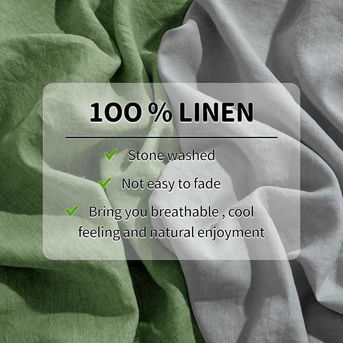 LBRO2M 100% Pure Linen Sheet Set Deep Pocket Up to 16" Bed Sheets Sets, Natural Flax Beddings Soft, Breathable, Comfortable for All Seasons 4 Pcs Sheet Set King Size, Green