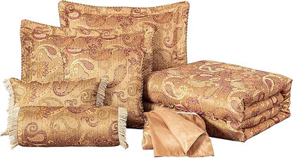 Chezmoi Collection Adelle 7-Piece Paisley Jacquard Embroidered Comforter Bedding Set, Queen Size