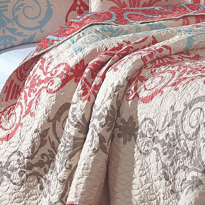 Virah Bella Quilt Bedding Set in Full/Queen Portofino Printed Lightweight Reversible Quilt with 2 Matching Pillow Shams - Cozy & Beautiful Contemporary-Themed Bedding