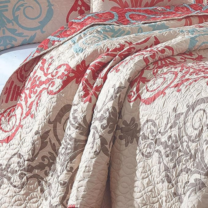 Virah Bella Quilt Bedding Set in Full/Queen Portofino Printed Lightweight Reversible Quilt with 2 Matching Pillow Shams - Cozy & Beautiful Contemporary-Themed Bedding
