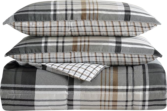 Eddie Bauer - Queen Comforter Set, Plaid Reversible Bedding, Stylish & Warm Home Decor (Normandy Grey, Queen)
