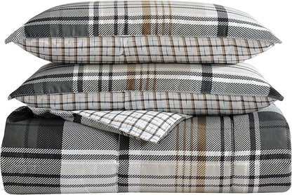 Eddie Bauer - Queen Comforter Set, Plaid Reversible Bedding, Stylish & Warm Home Decor (Normandy Grey, Queen)