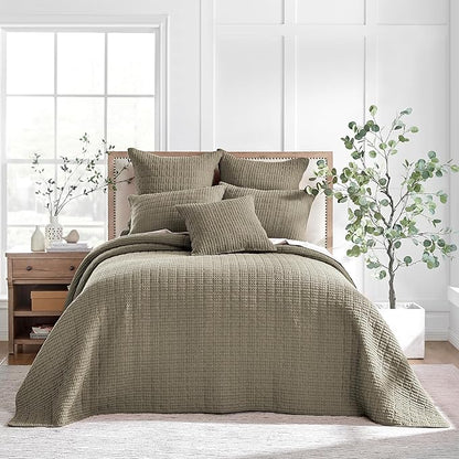 Levtex Home Mills Waffle Twin Bedspread Set (84x104in) with 1 Pillow Sham (26x20in) - Taupe - Cotton Waffle Twin Size Bedspread Set - Lightweight, Soft, Pre-Washed