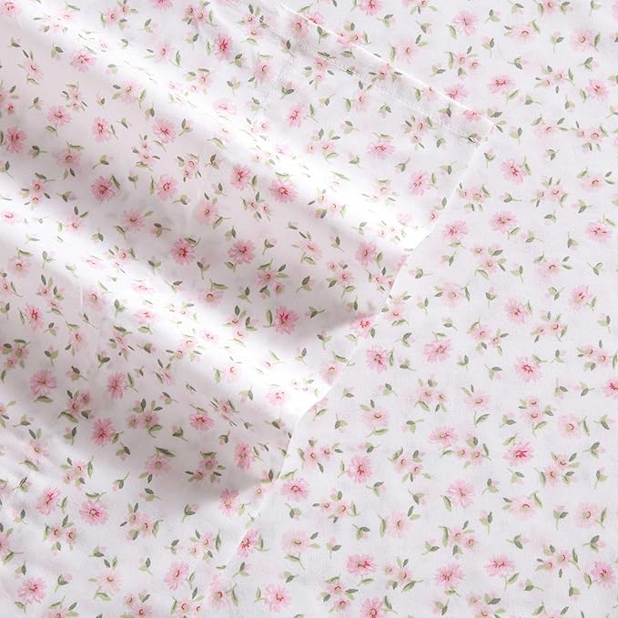 Laura Ashley - Twin XL Sheet Set, Crisp & Cool Cotton Percale Bedding for Year Round Comfort, Deep Pocket, Bed Sheets with Matching Pillowcase (Little Ditsy Pink)