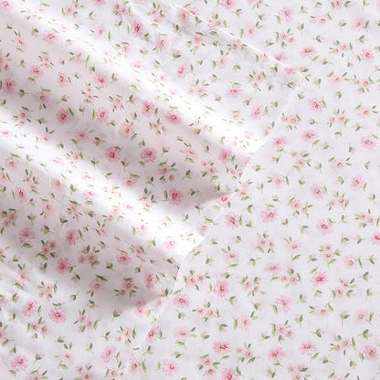 Laura Ashley - Full Sheet Set, Crisp & Cool Cotton Percale Bedding for Year Round Comfort, Deep Pocket, Bed Sheets with Matching Pillowcases (Little Ditsy Pink)