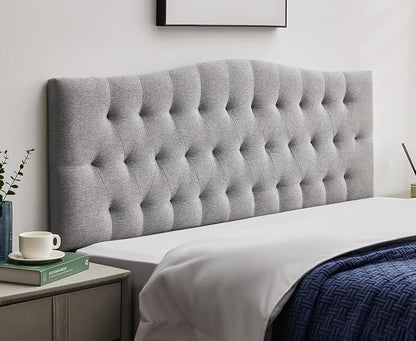 Tufted Upholstered King Size Headboard Only, Adjustable 38-50 in, Gray | King Headboard for King Size Bed, Durable Linen Fabric Headboards, Modern Diamon Design Wood Head Board
