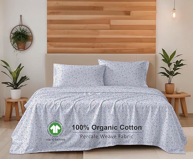 RUVANTI 100% Organic Cotton Sheets Full Size, Percale Weave, GOTS Certified, 4-Piece Set, Deep Pocket 15", Crisp & Breathable, Soft Durable Bedding, Sábanas Algodón Orgánico – Multi Paisley