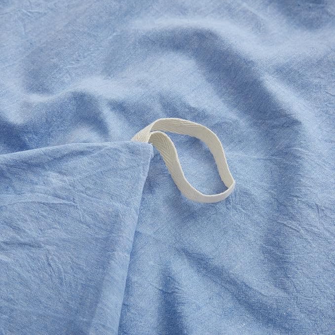 LOVQUE Light Blue Cotton Duvet Cover Twin Size, Linen Like Natural Bedding Set with Zipper Closure (No Comforter), 68x90 Inches