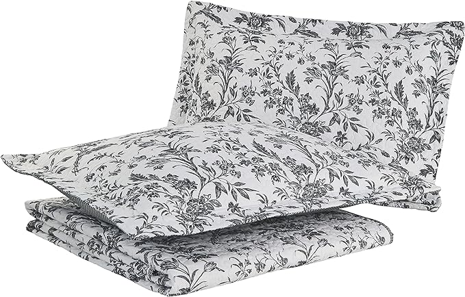 Laura Ashley - King Quilt Set, Soft Cotton Bedding with Reversible Design, Medium Weight for Year Round Use, 3 Piece Bed Set with Matching Pillowcases (Amberley Black/White)