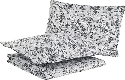 Laura Ashley - Twin Quilt Set, Soft Cotton Bedding with Reversible Design, Medium Weight for Year Round Use, 2 Piece Bed Set with Matching Pillowcase (Amberley Black/White)