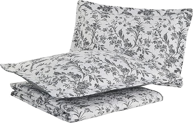 Laura Ashley - Queen Quilt Set, Soft Cotton Bedding with Reversible Design, Medium Weight for Year Round Use, 3 Piece Bed Set with Matching Pillowcases (Amberley Black/White)