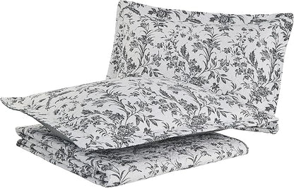 Laura Ashley - Queen Quilt Set, Soft Cotton Bedding with Reversible Design, Medium Weight for Year Round Use, 3 Piece Bed Set with Matching Pillowcases (Amberley Black/White)