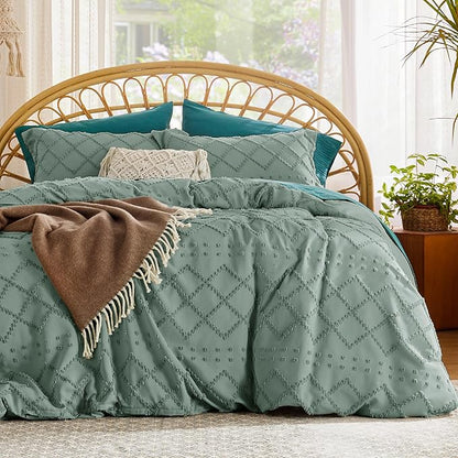 Bedsure Boho Cal King Duvet Cover - Green Breathable & Soft Boho Bedding, Machine Washable Comforter Cover for All Seasons, Includes 1 Duvet Cover 104"x98" with 2 Pillow Shams & Zipper Closure