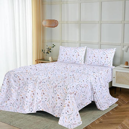 RUVANTI 100% Cotton Sheets – Twin XL Size Percale Bedding, Cooling & Breathable Floral Design, Durable with a Crisp, Soft & Comfortable Feel, 16" Deep Pocket, 3-Piece Set, Fern Class