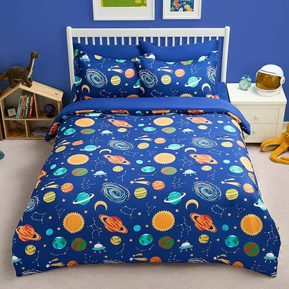 Joiedomi Kid Full Comforter Set 7 Piece Cosmic Space Bedding Set for Boys Girls Super Soft Microfiber Bed in a Bag with Comforter Sheets Pillowcase Sham