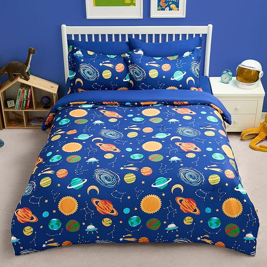 Joiedomi Kid Full Comforter Set 7 Piece Cosmic Space Bedding Set for Boys Girls Super Soft Microfiber Bed in a Bag with Comforter Sheets Pillowcase Sham