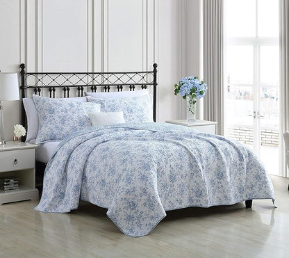 Laura Ashley - Full/Queen Quilt Set, Reversible Cotton Bedding with Matching Sham, Medium-Weight for Year Round Use, Floral Print Bed Set (Walled Garden Blue)
