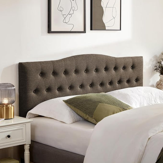 Tufted Headboard Full Size, Solid Wood Adjustable Height Head Board, Brown | Upholstered Full XL Headboard Only with Durable Solid Wood Legs, Adjustable Height 37-51 in, Fabric Button Diamond HeadBoards